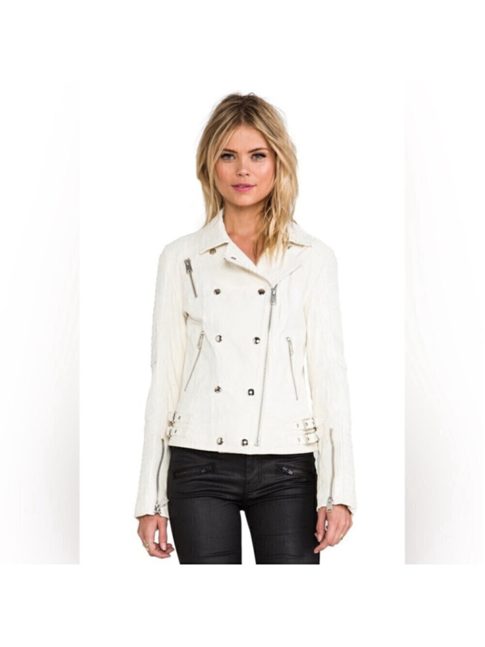 Anine Bing Leather moto jacket “dirty” white jacket 100% washed lamb skin sz sm